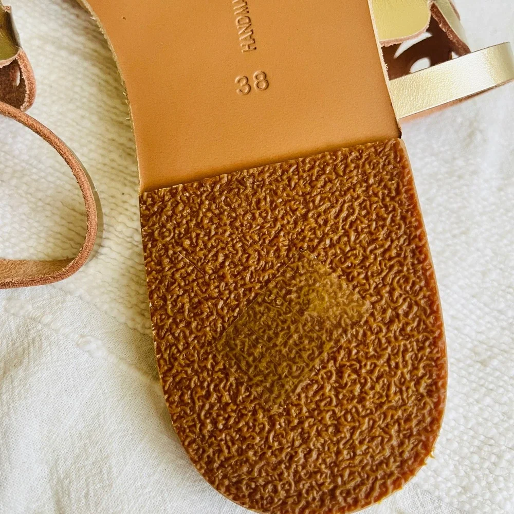 Ancient Greek Sandals Metallic Platinum Hand Made Leather Multi Strap Size 38